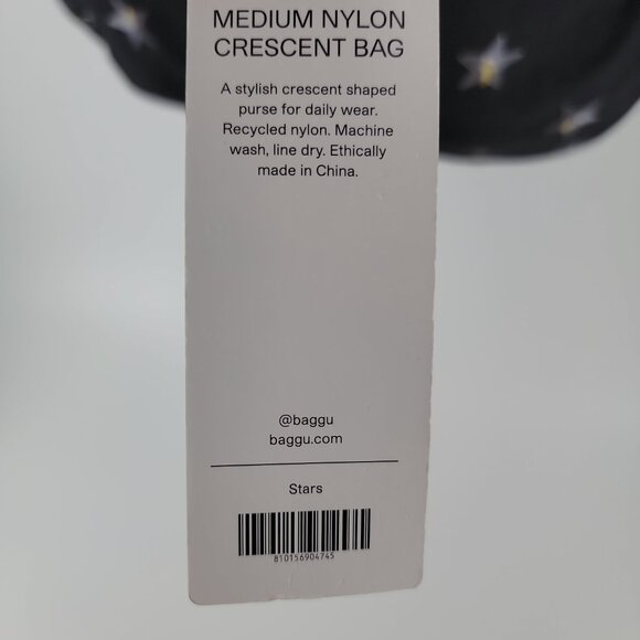 BAGGU Medium Nylon Crescent Bag NWT | Black Star Print | Recycled Nylon - Picture 6 of 16